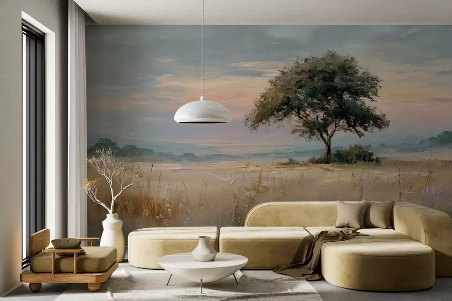 Wall Mural Photo Wallpaper tree in the middle of a field in the style of oil painting w04206