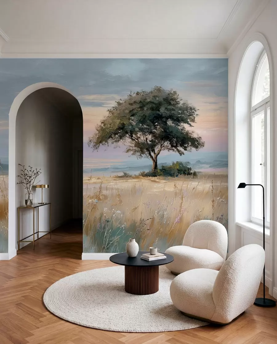 Wall Mural Photo Wallpaper tree in the middle of a field in the style of oil painting w04206