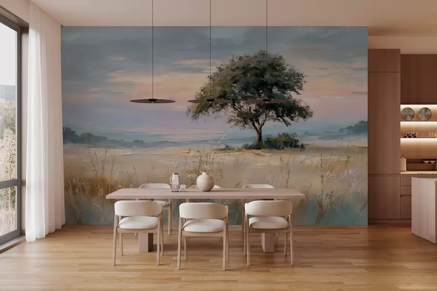 murales árbol en medio de un campo en el estilo de la pintura al óleo w04206
