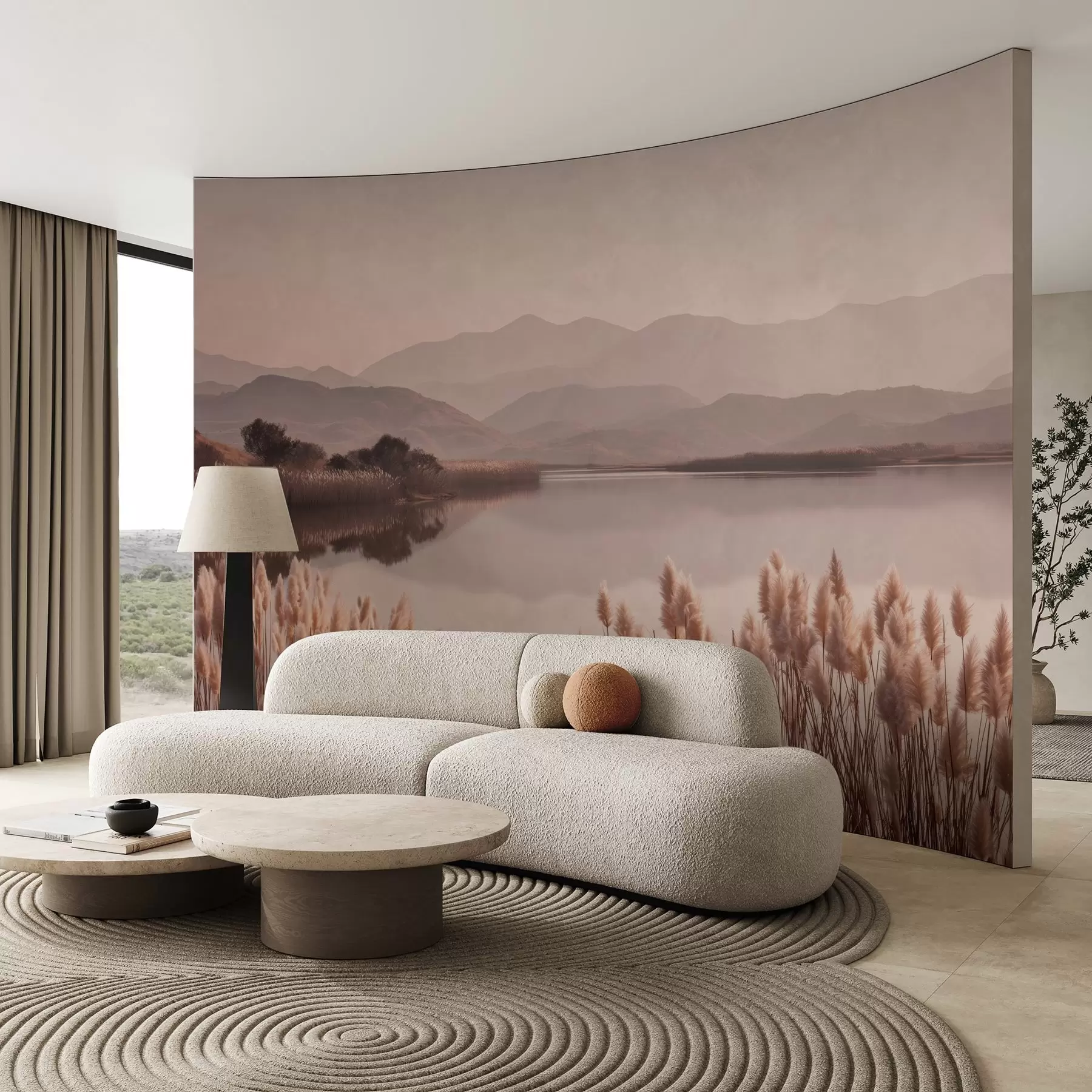 wall murals view of the lake with reeds w04207