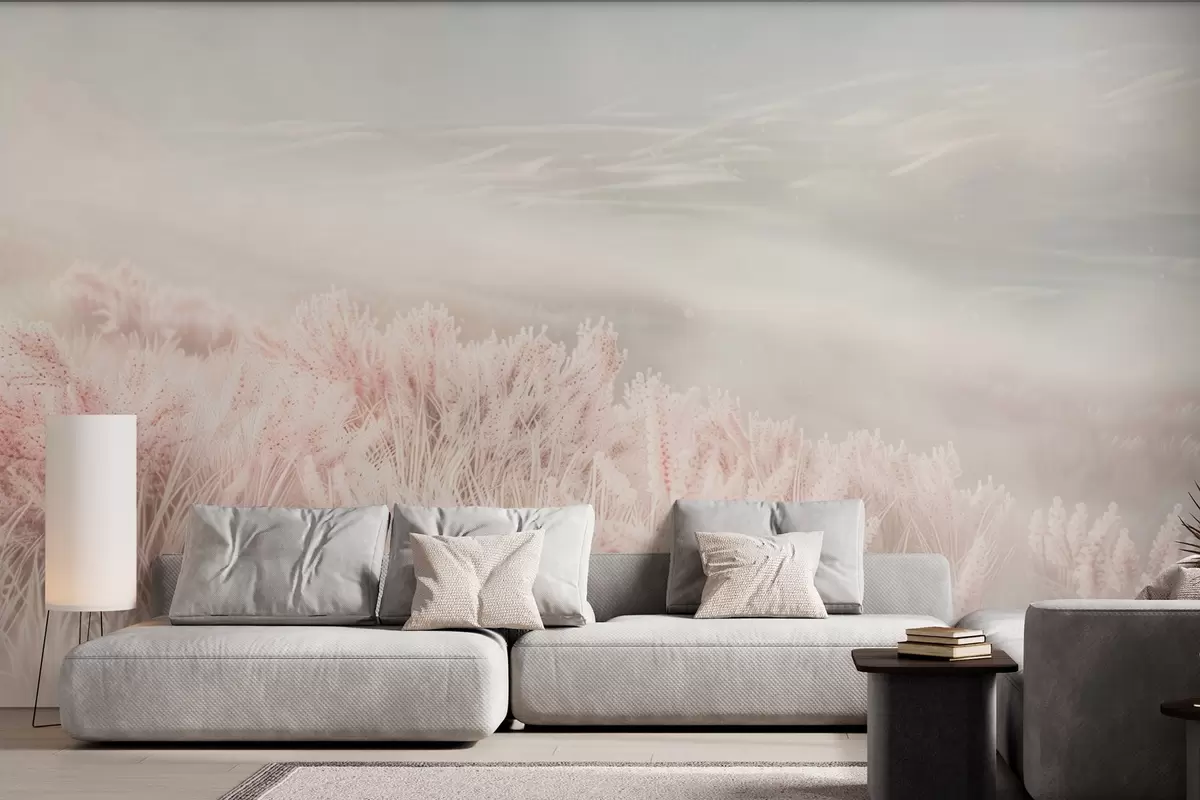 peintures murales un champ avec de l'herbe duveteuse w04211