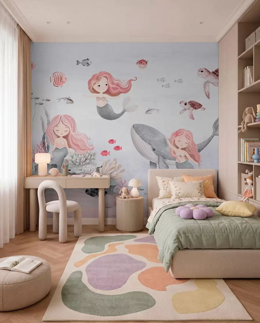 peintures murales Monde sous-marin avec sirènes et poissons w04166v1