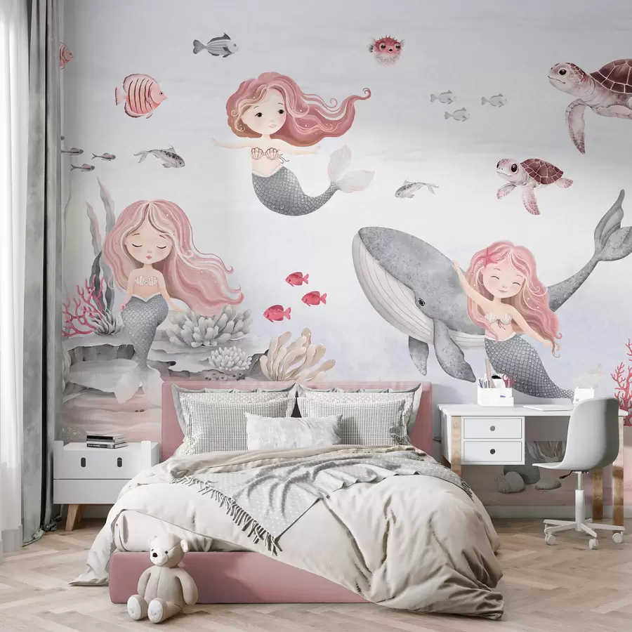 Wall Mural Photo Wallpaper Underwater world with mermaids and fishes w04166v1