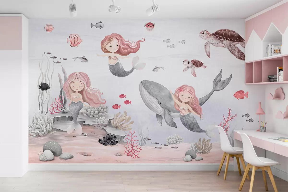 peintures murales Monde sous-marin avec sirènes et poissons w04166v1