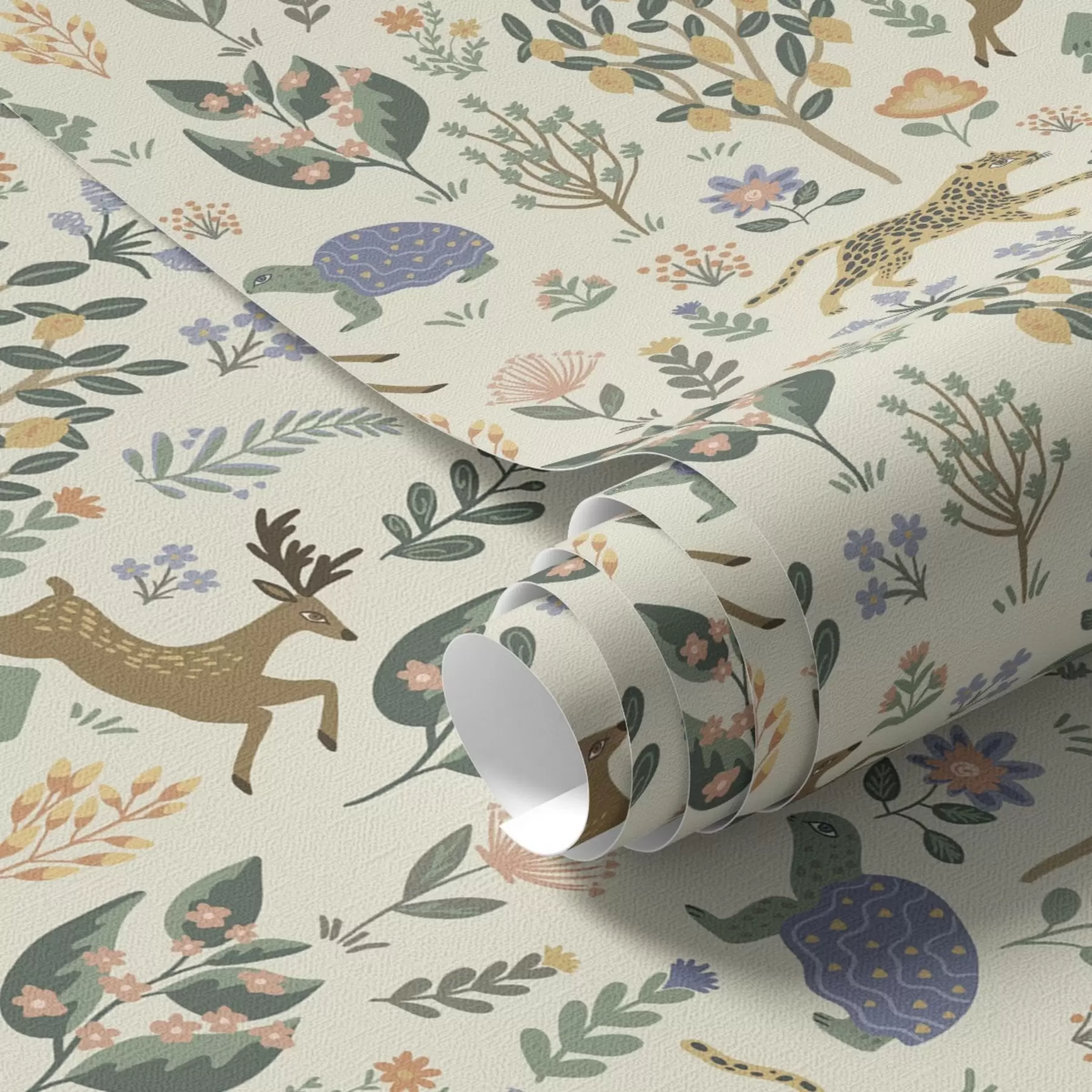 Wall Mural Photo Wallpaper Retro illustration with leopards, trees and deer a00184