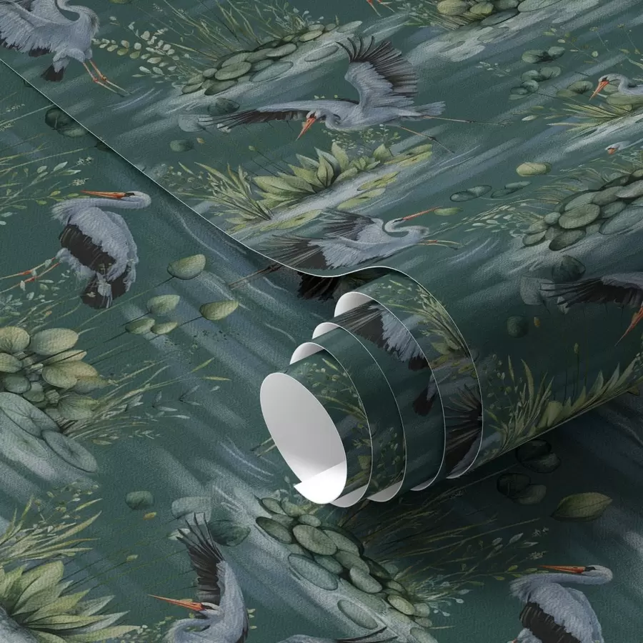 Wall Mural Photo Wallpaper Scenes with herons on the background of ponds and water lilies a00202