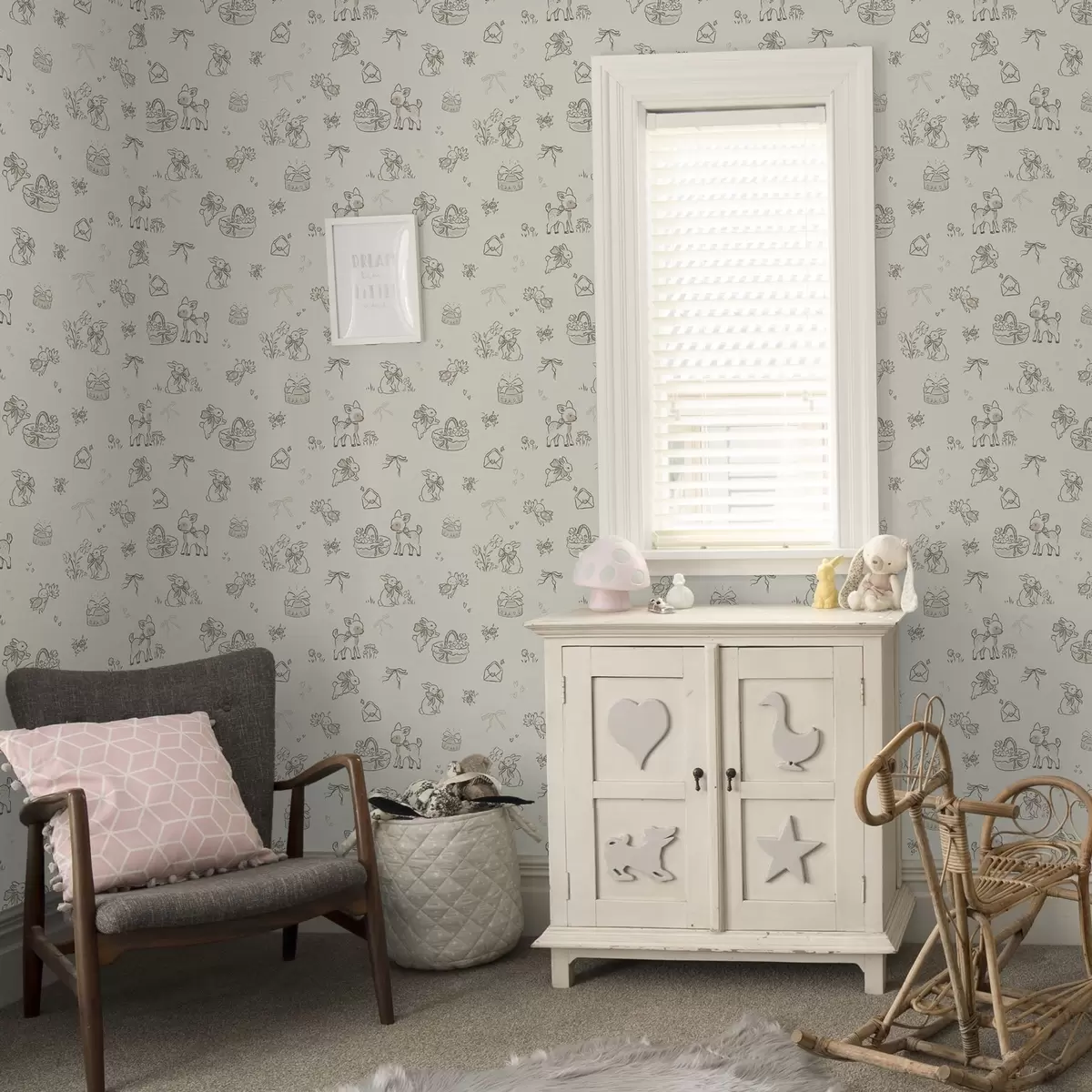 Papel pintado Bonita escena de bosque con ciervos, conejos y abejas a00215