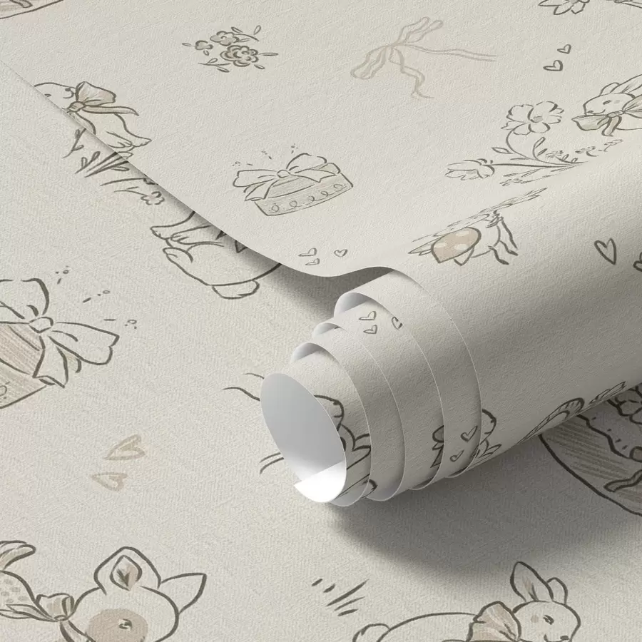 peintures murales Scène de forêt mignonne avec des cerfs, des lapins et des abeilles a00215