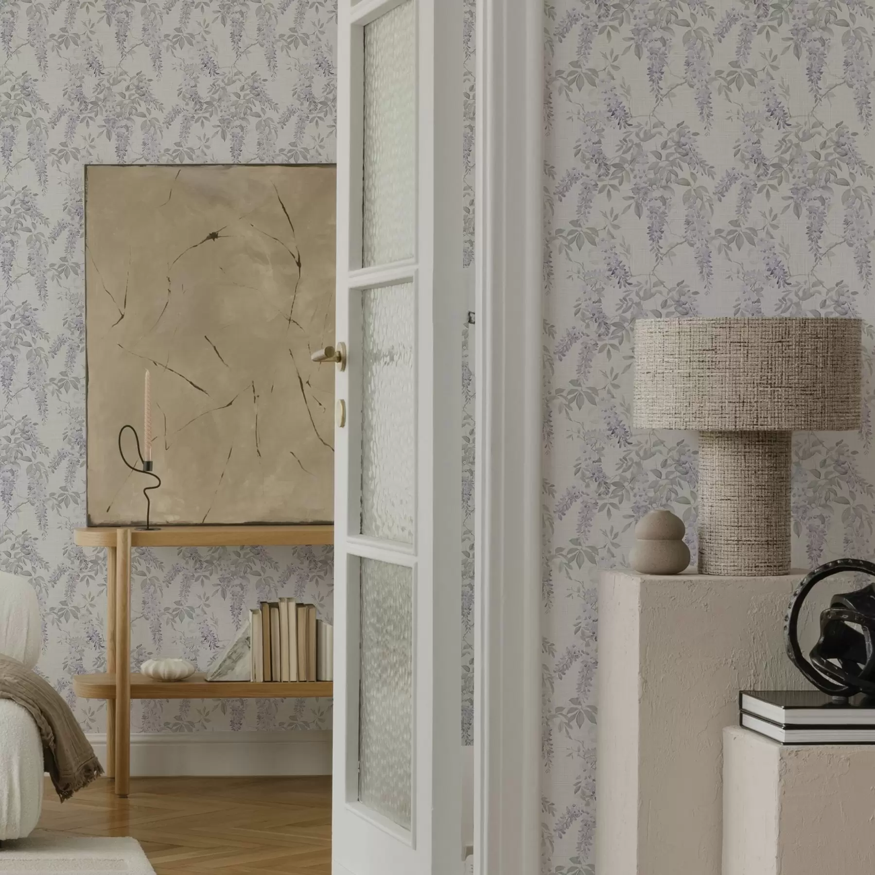 peintures murales Glycine lilas sur fond blanc, style aquarelle a00239