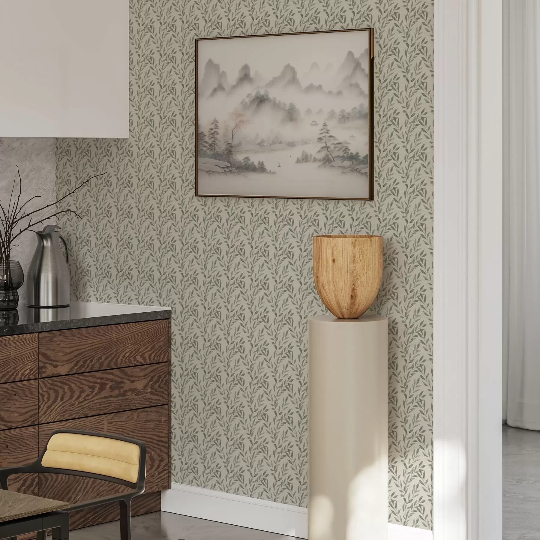 peintures murales Branches d'olivier sur fond clair a00243