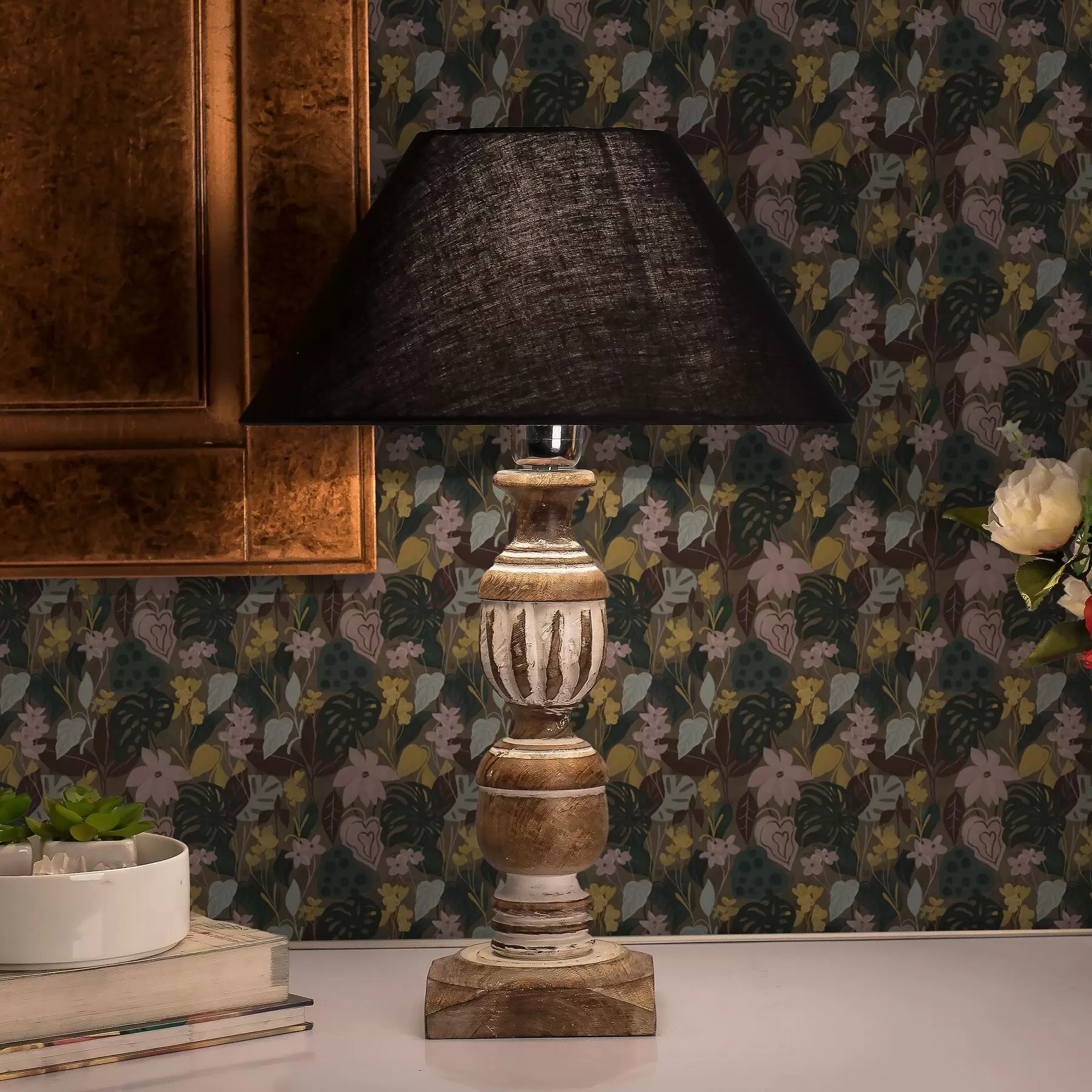 murales Hojas y flores tropicales oscuras en un cuadro denso cuadro denso a00244