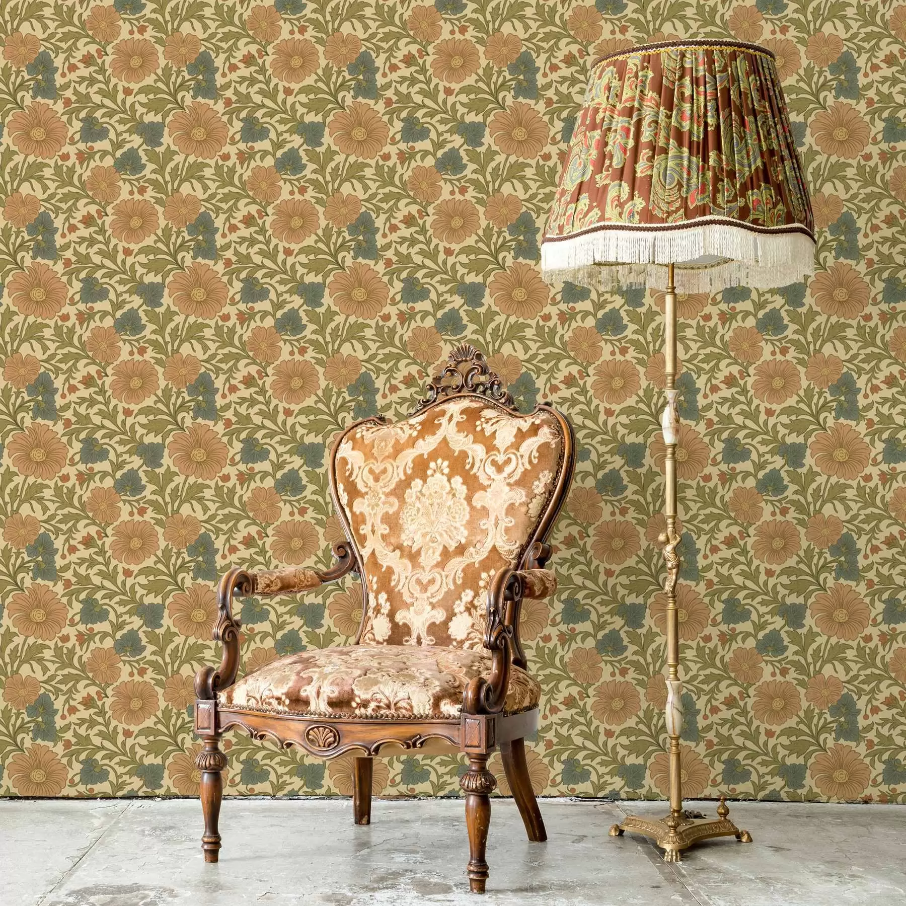 Wall Mural Photo Wallpaper Retro pattern with orange and blue flowers a00245