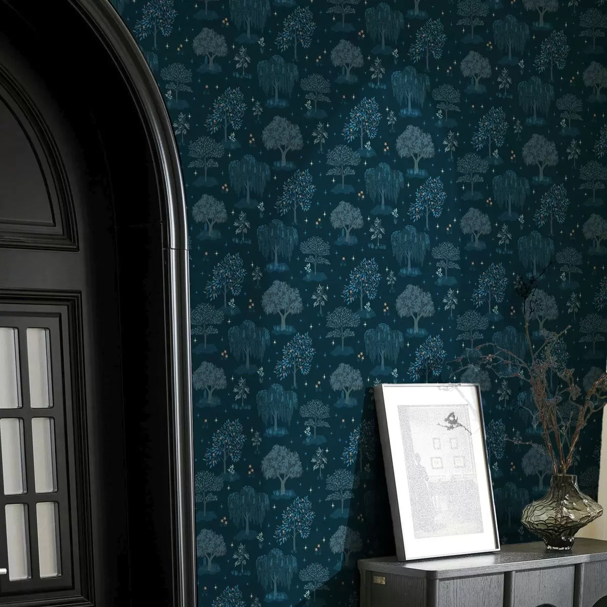 Wallpaper Fairy night forest with stars and decorative trees a00248