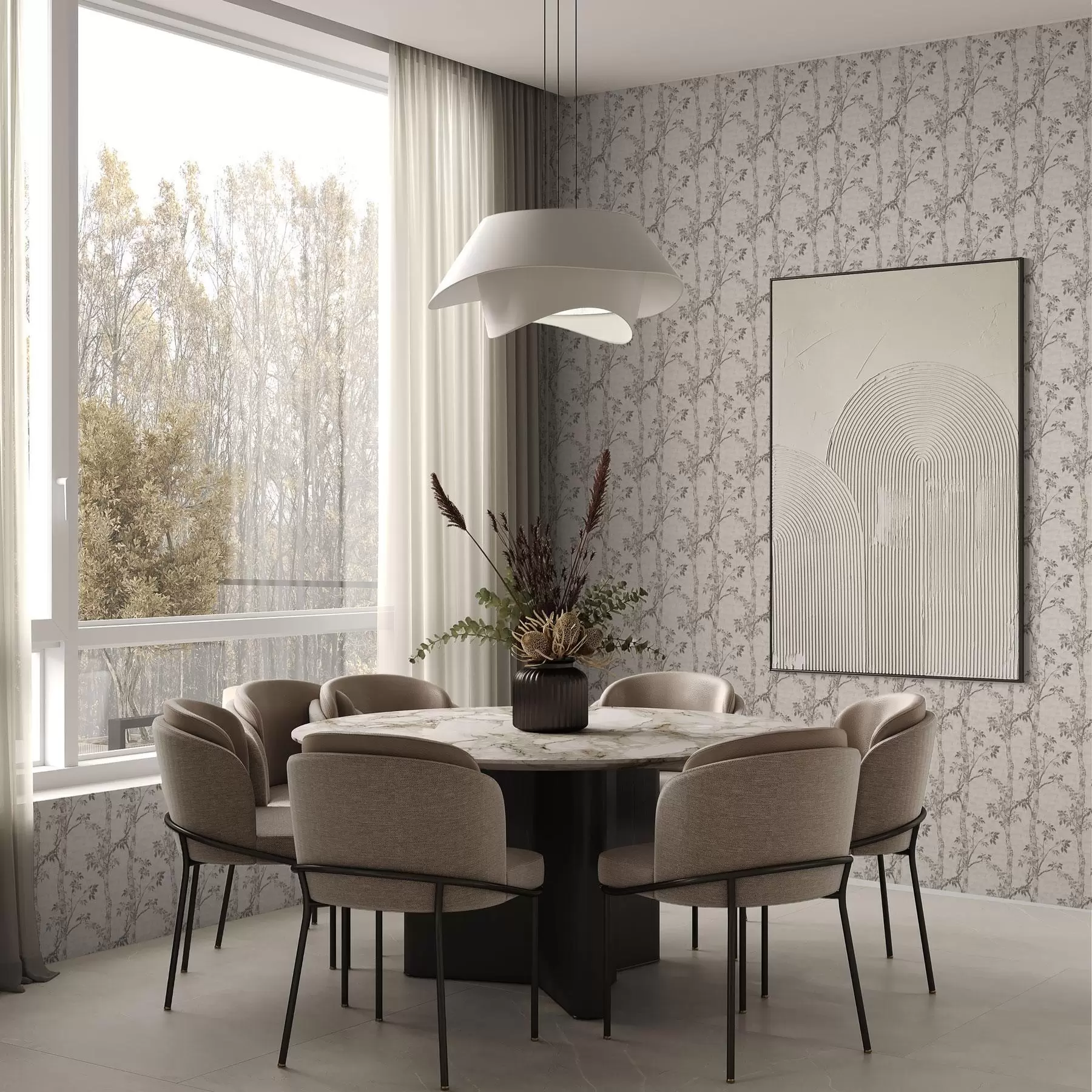 peintures murales Branches de bouleau avec feuilles, fond texturé a00257v1