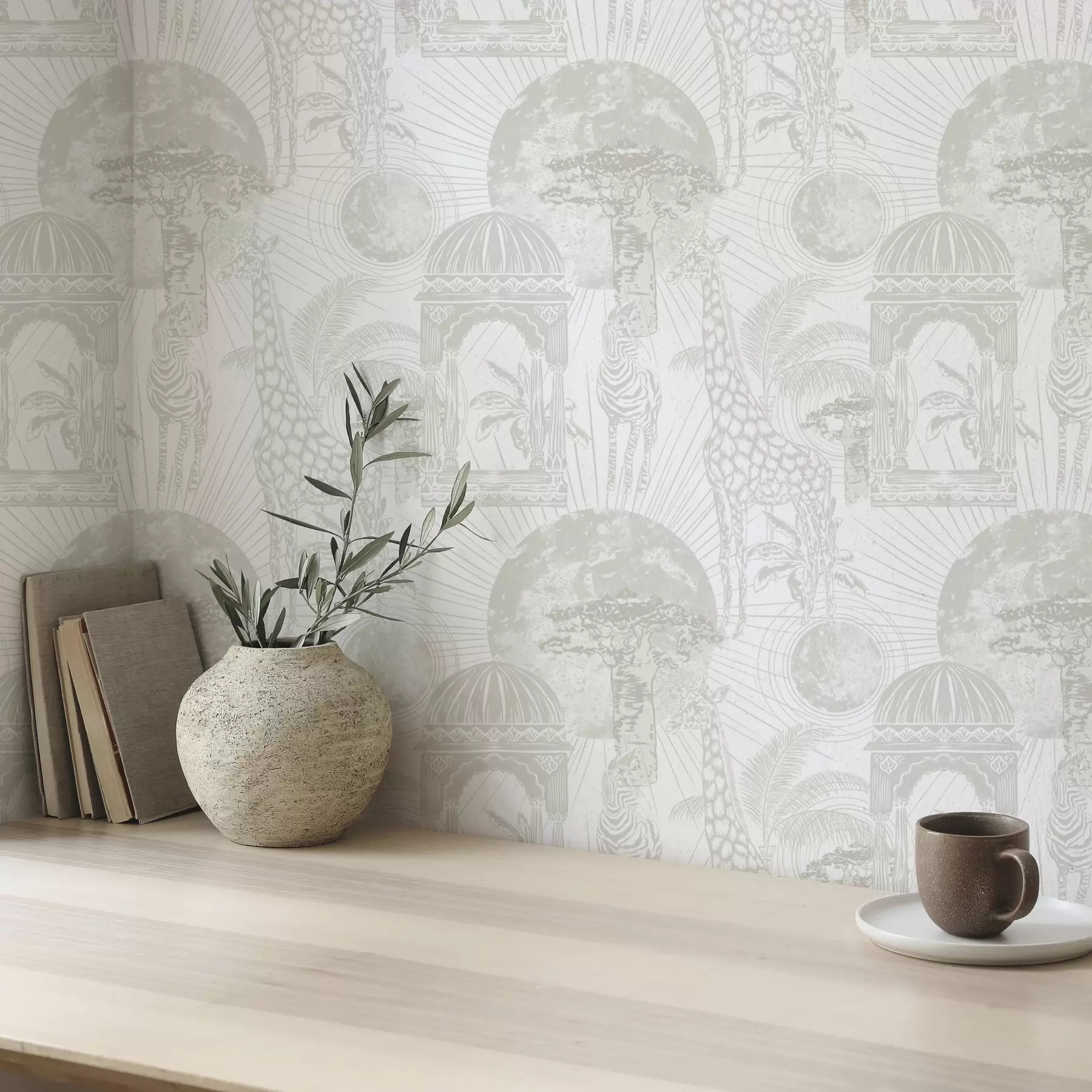 murales Ilustración gráfica con jirafa, cebra y palmeras a00276v1