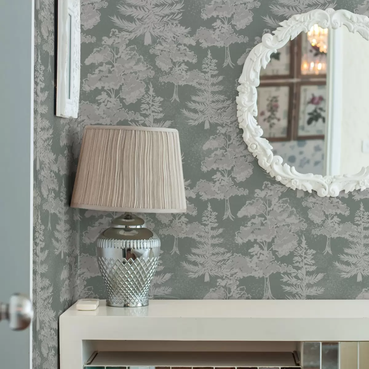 Papel pintado Coníferas en estilo pizarra sobre verde a00280