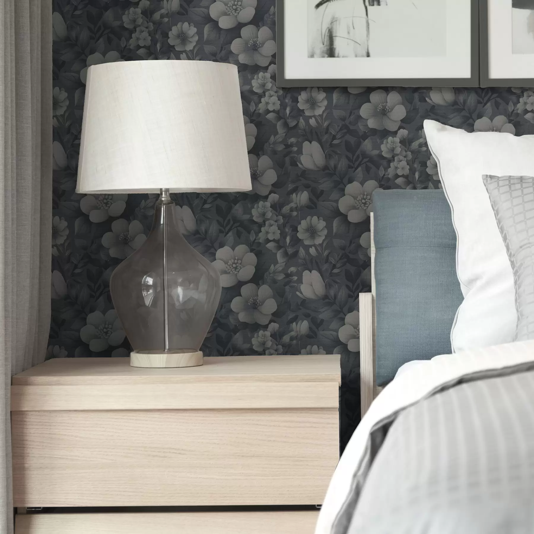 Wall Mural Photo Wallpaper Dark blue pattern with voluminous white flowers a00282