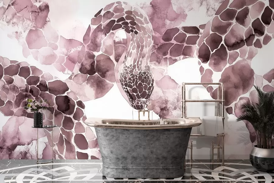 Wall Mural Photo Wallpaper Snake silhouette, watercolor style, burgundy colors w04113v1