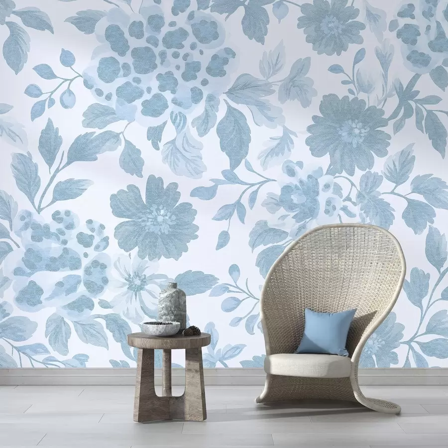 murais de parede Flores estilo boho com estampado de leopardo, cor azul w04114v1