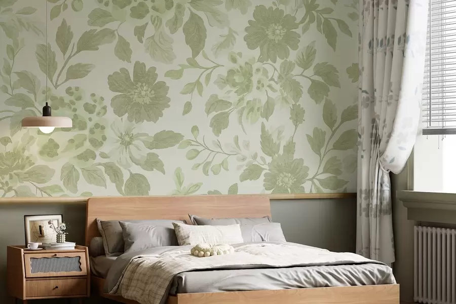 murais de parede Flores estilo Boho com estampado de leopardo, cor verde w04114v2