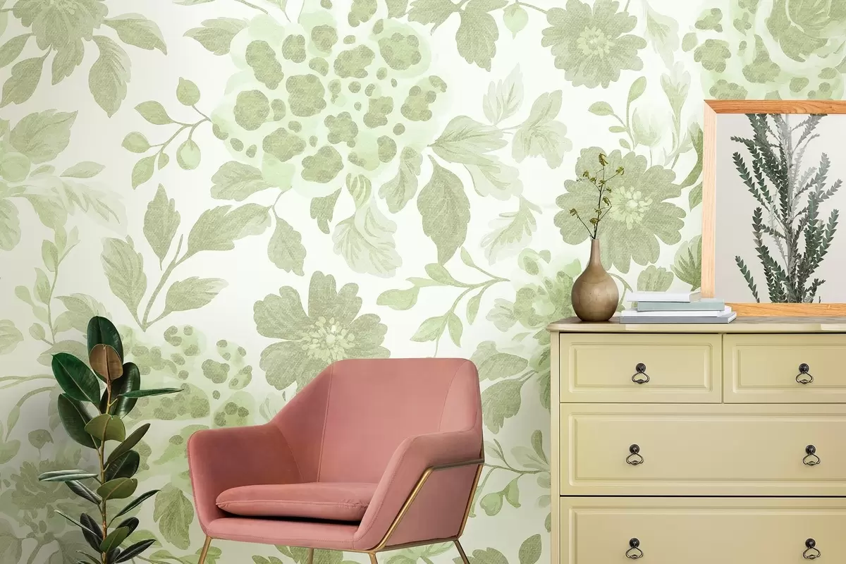 peintures murales Fleurs de style boho avec imprimé léopard, couleur verte w04114v2