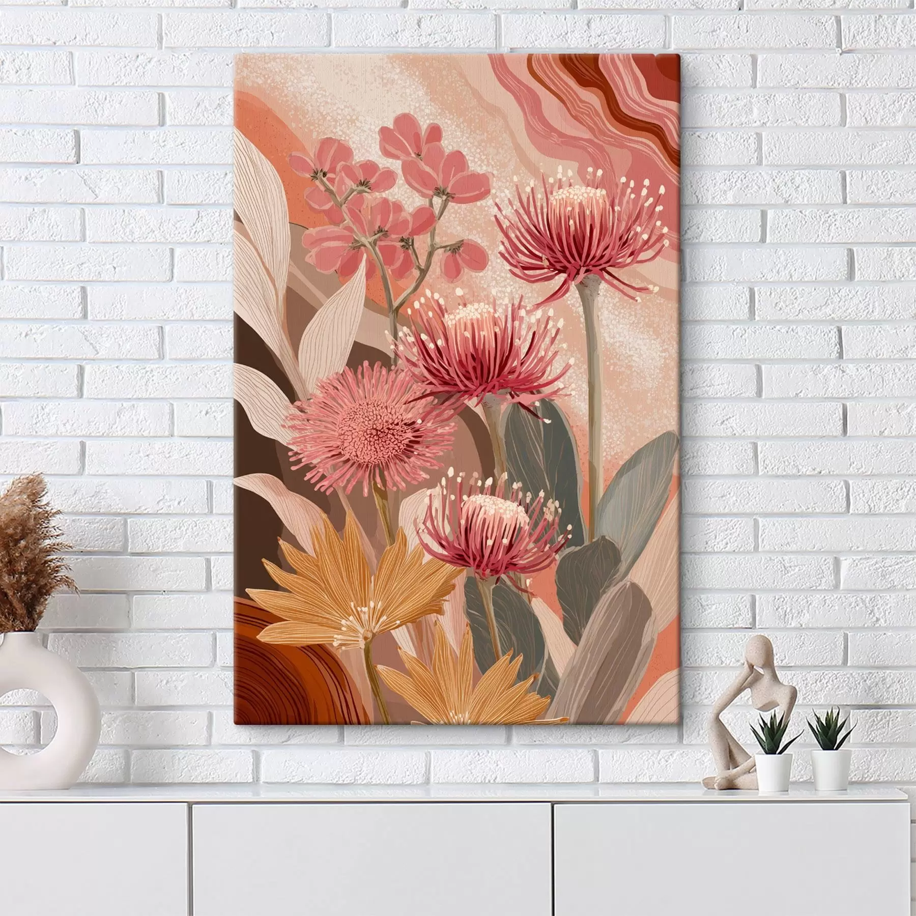wall murals Beautiful flowers, oil style drawing, red and pink colors s44975