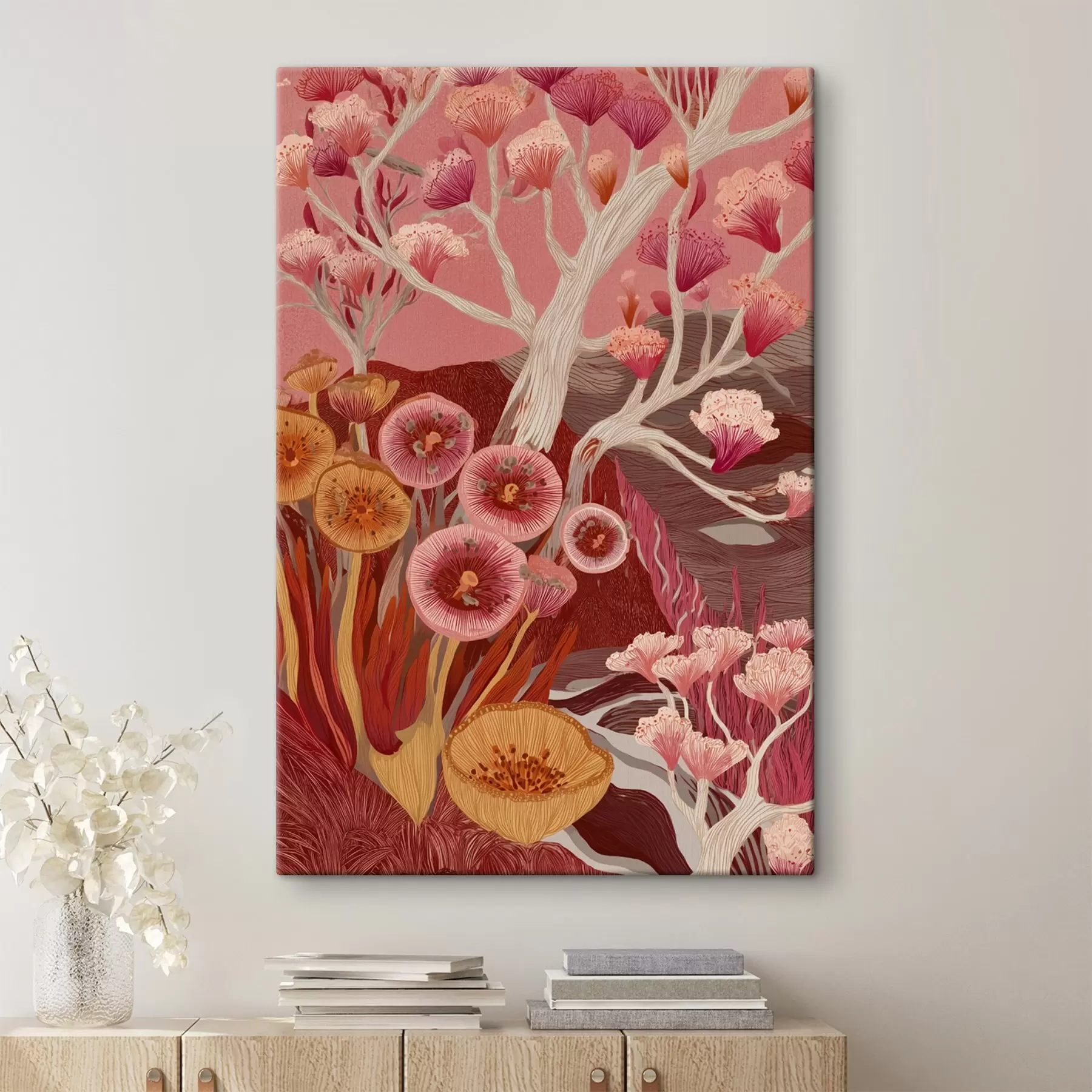 wall murals Vintage flowers, geometric art, acrylic style drawing s44976