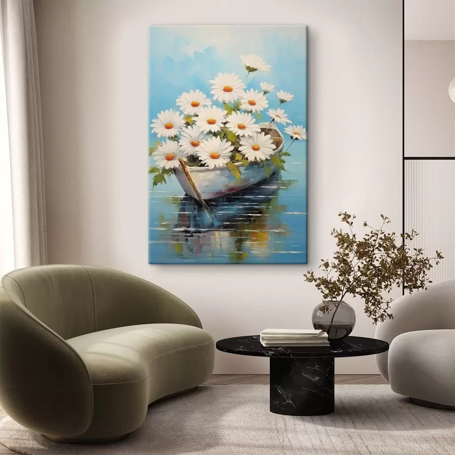 wall murals Daisies in a boat on the water s44987