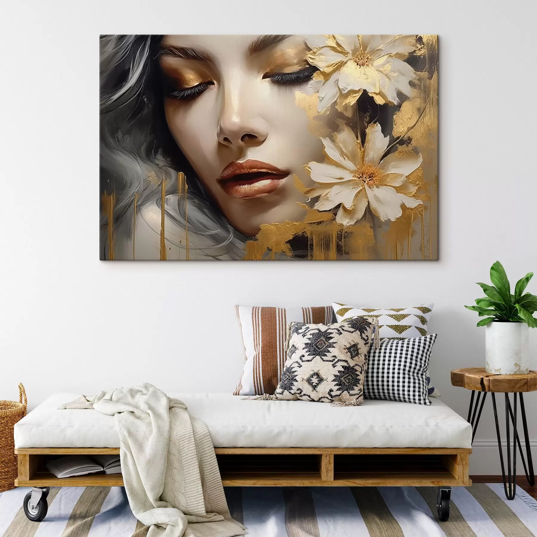 murales Retrato femenino con flores s45002