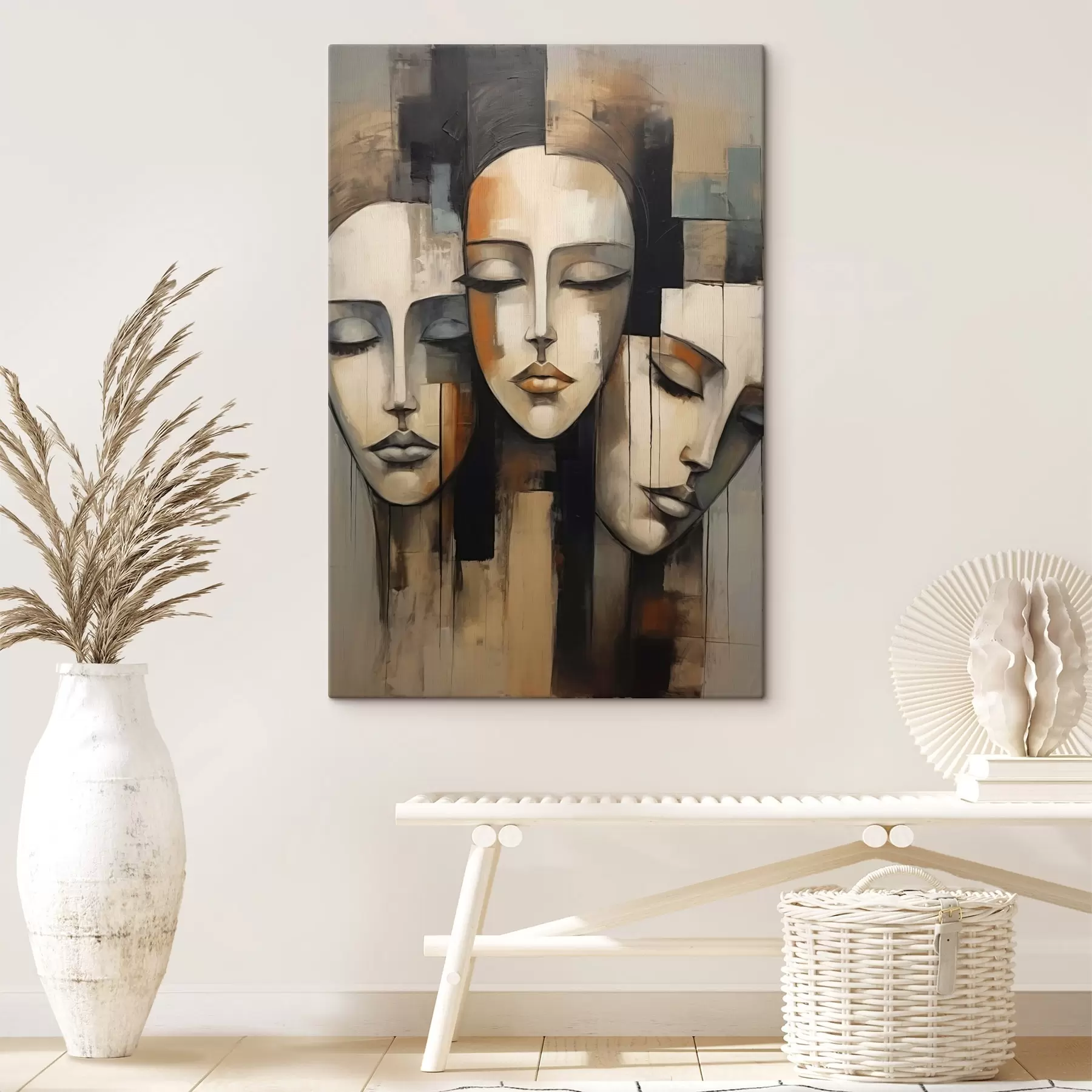 murales Tres rostros femeninos con los ojos cerrados en estilo cubista s45008
