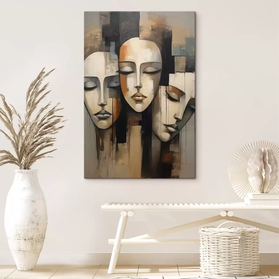wall murals Three female faces with closed eyes in cubism style s45008