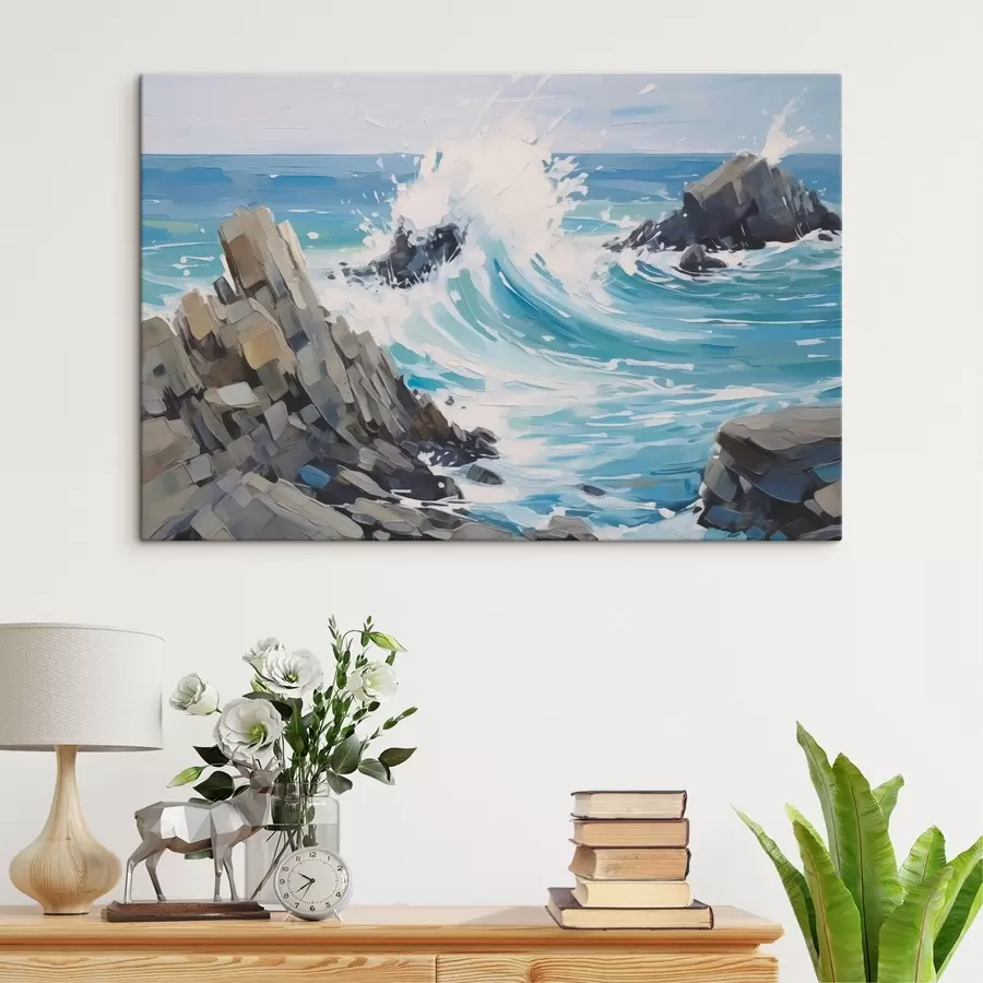 wall murals Wave on a rocky shore s45021