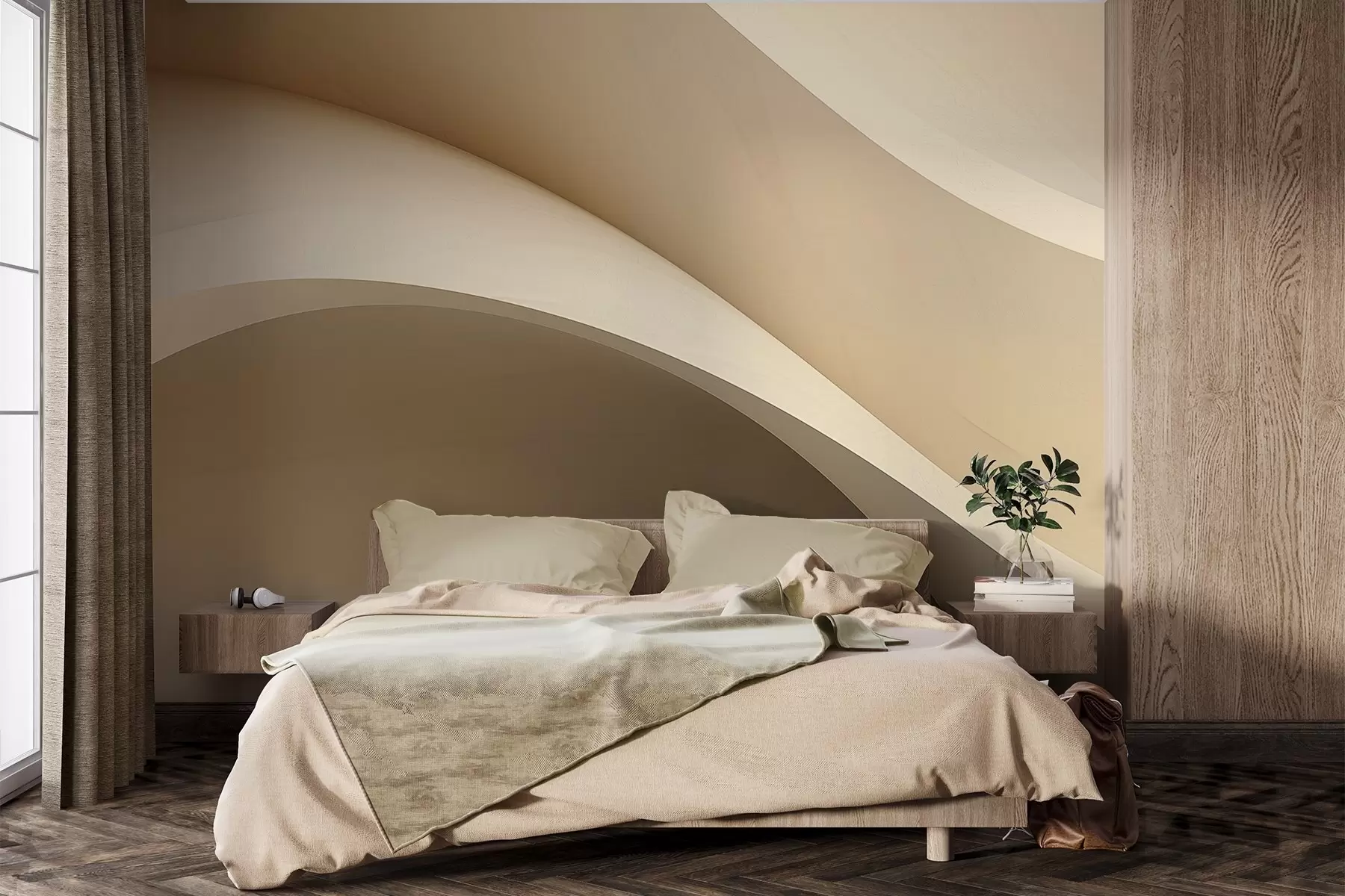 Wall Mural Photo Wallpaper abstraction, waves, soft curves, beige, smooth, lines, modern w04217