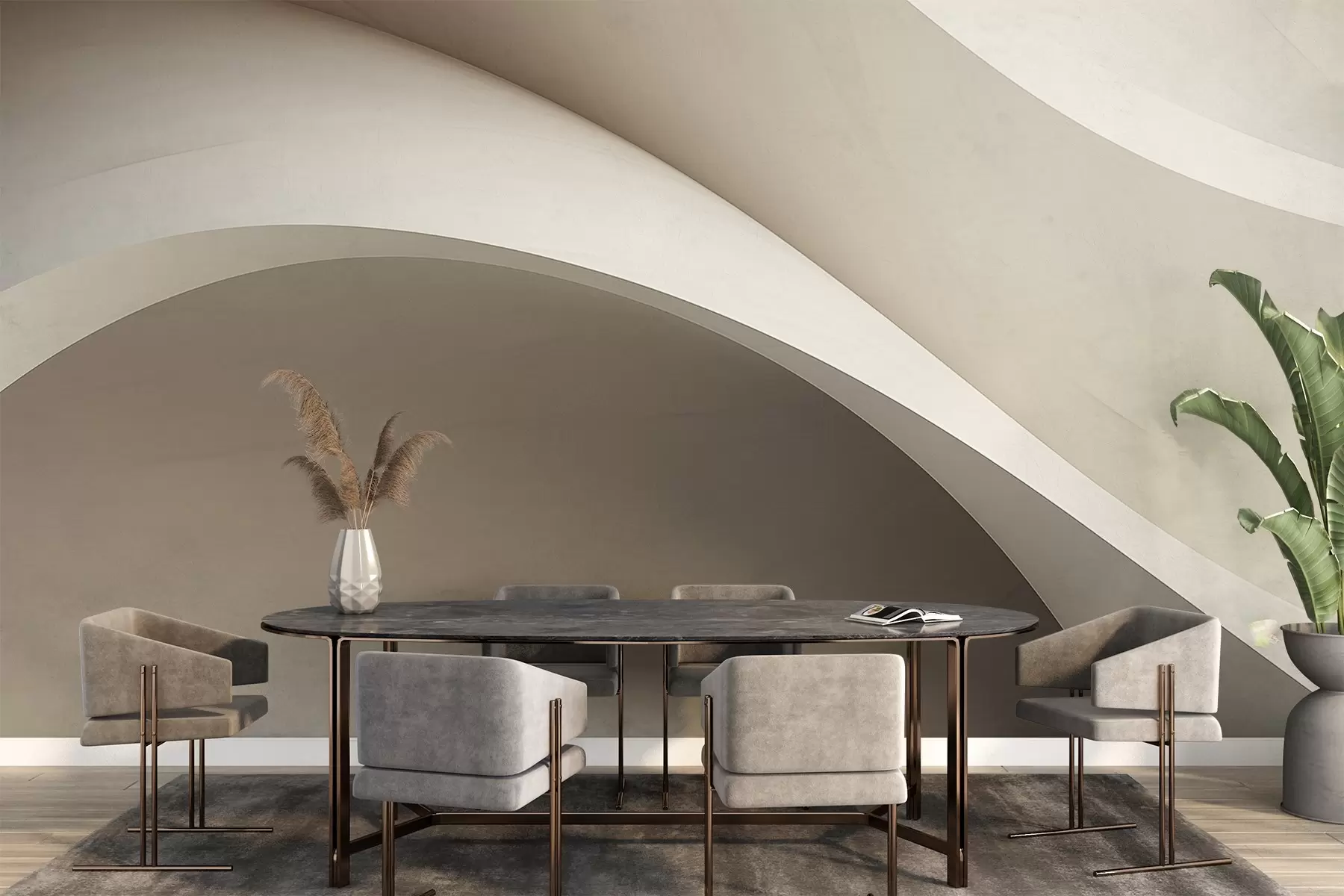 Wall Mural Photo Wallpaper abstraction, waves, soft curves, beige, smooth, lines, modern w04217v1