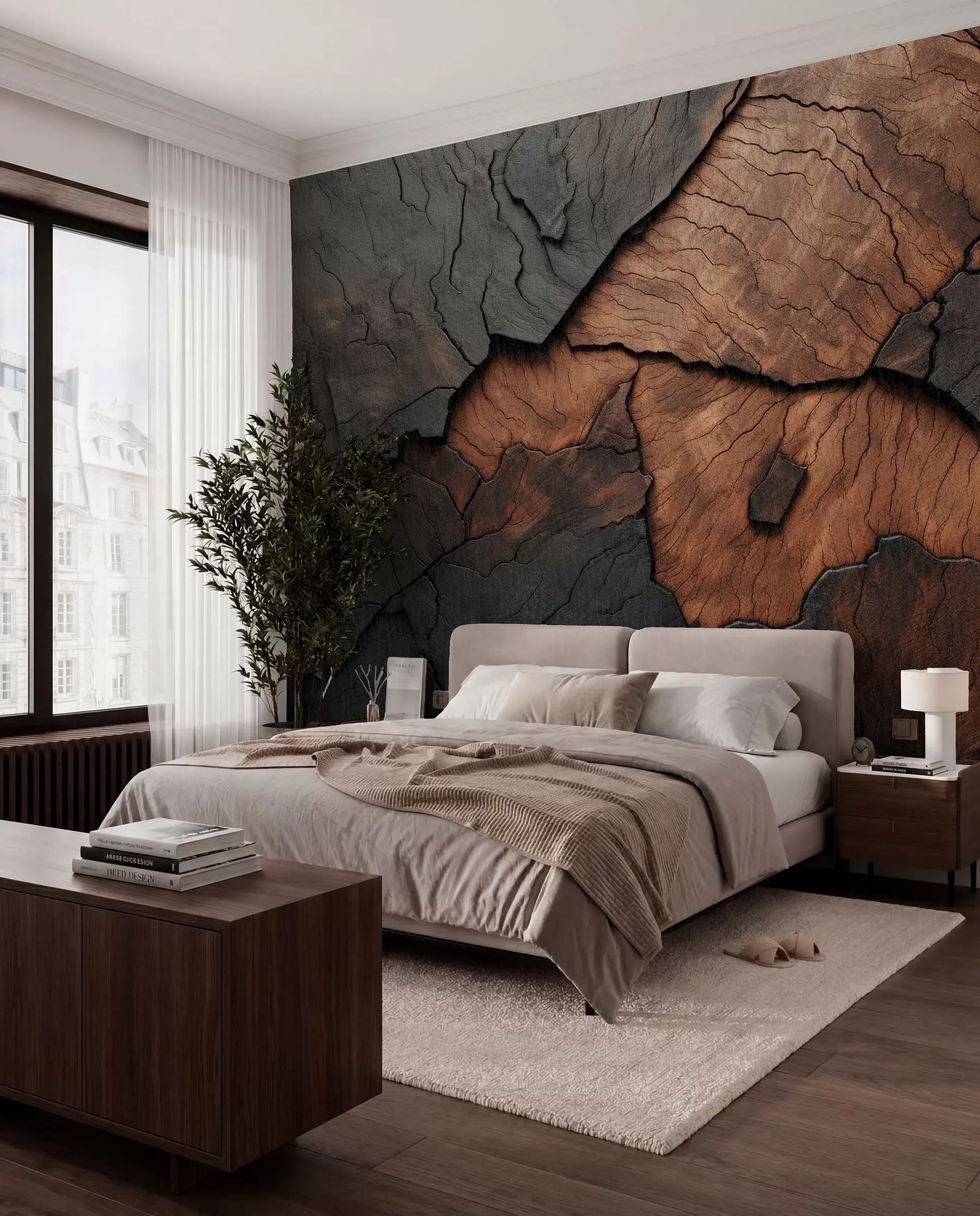 wall murals wood, texture, cracks, dark, bark, surface w04237
