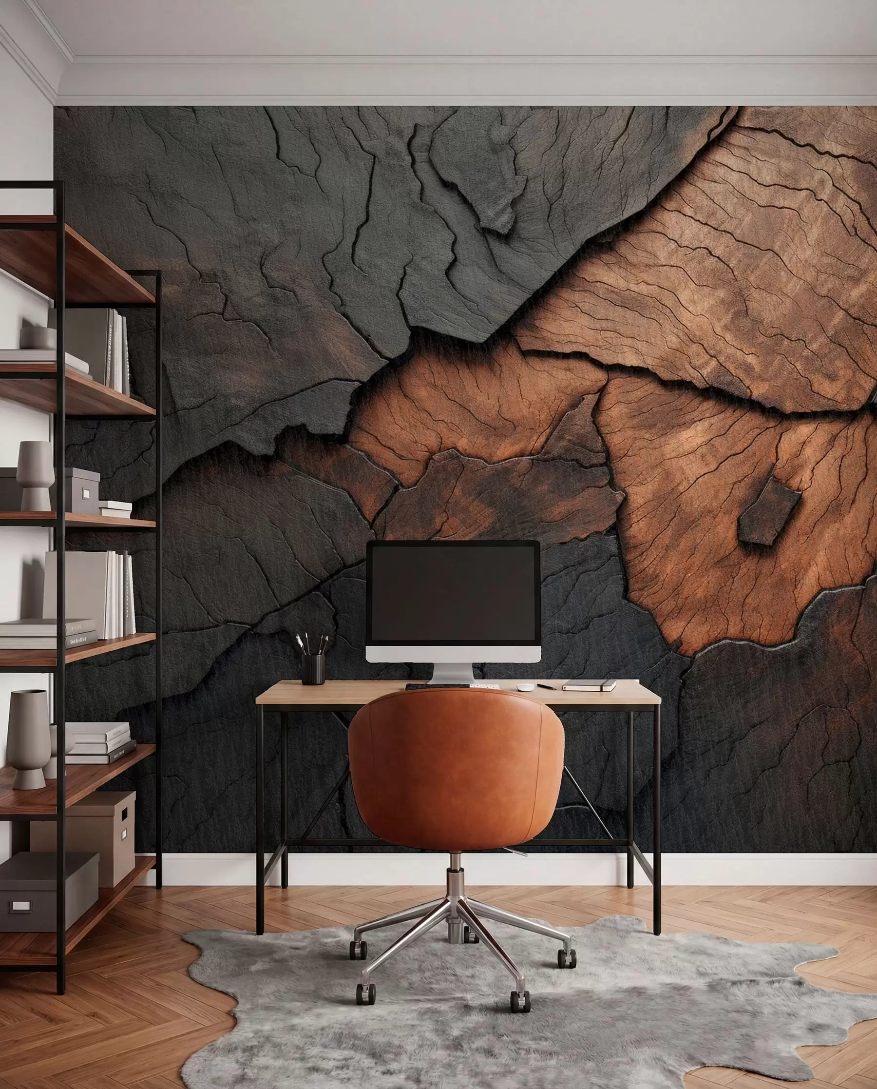 wall murals wood, texture, cracks, dark, bark, surface w04237