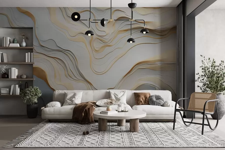 murales capas, ondas, abstracción, beige, gris, suavidad, moderno w04255