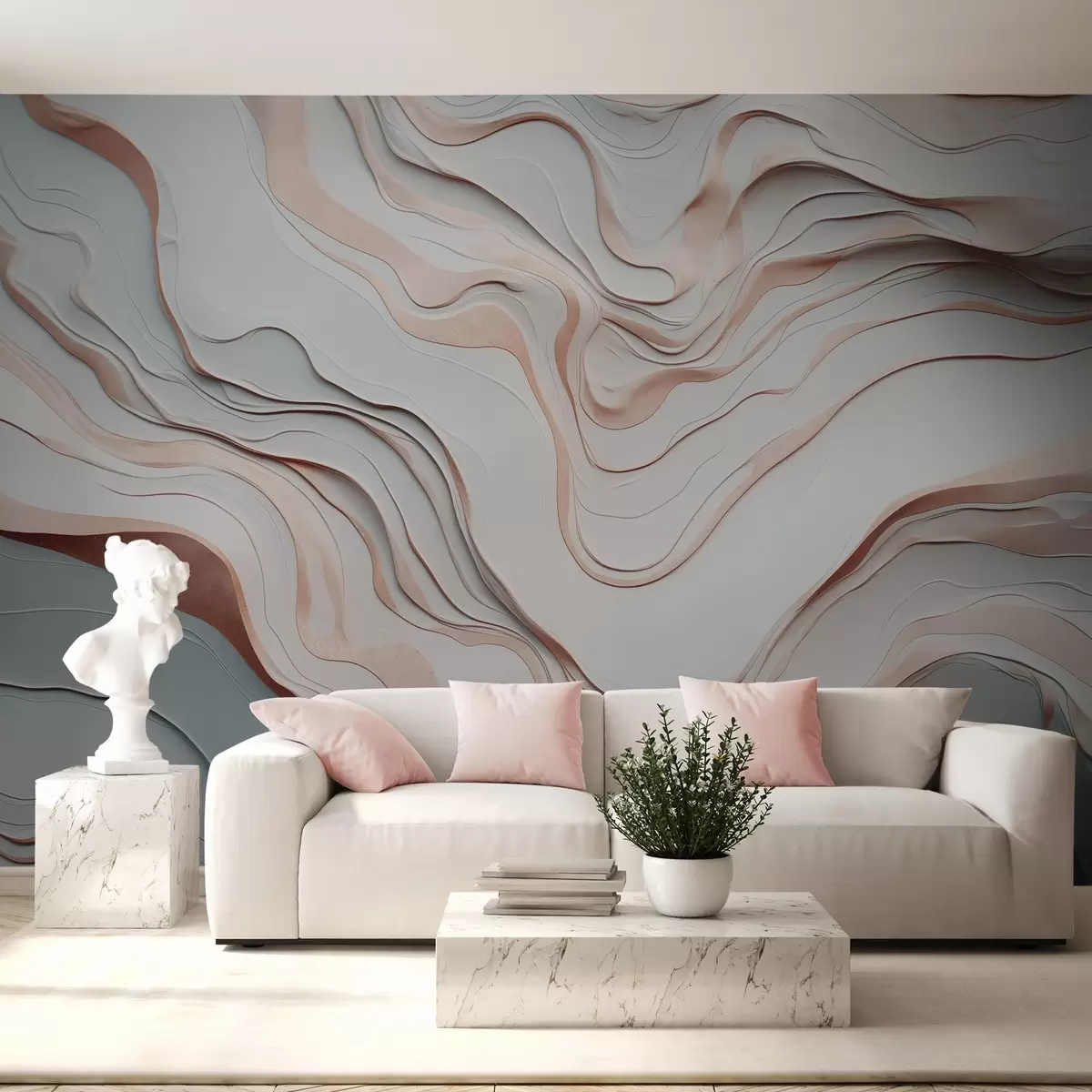 Wall Mural Photo Wallpaper layers, waves, abstraction, pink, grey, soft shapes, w04255v1