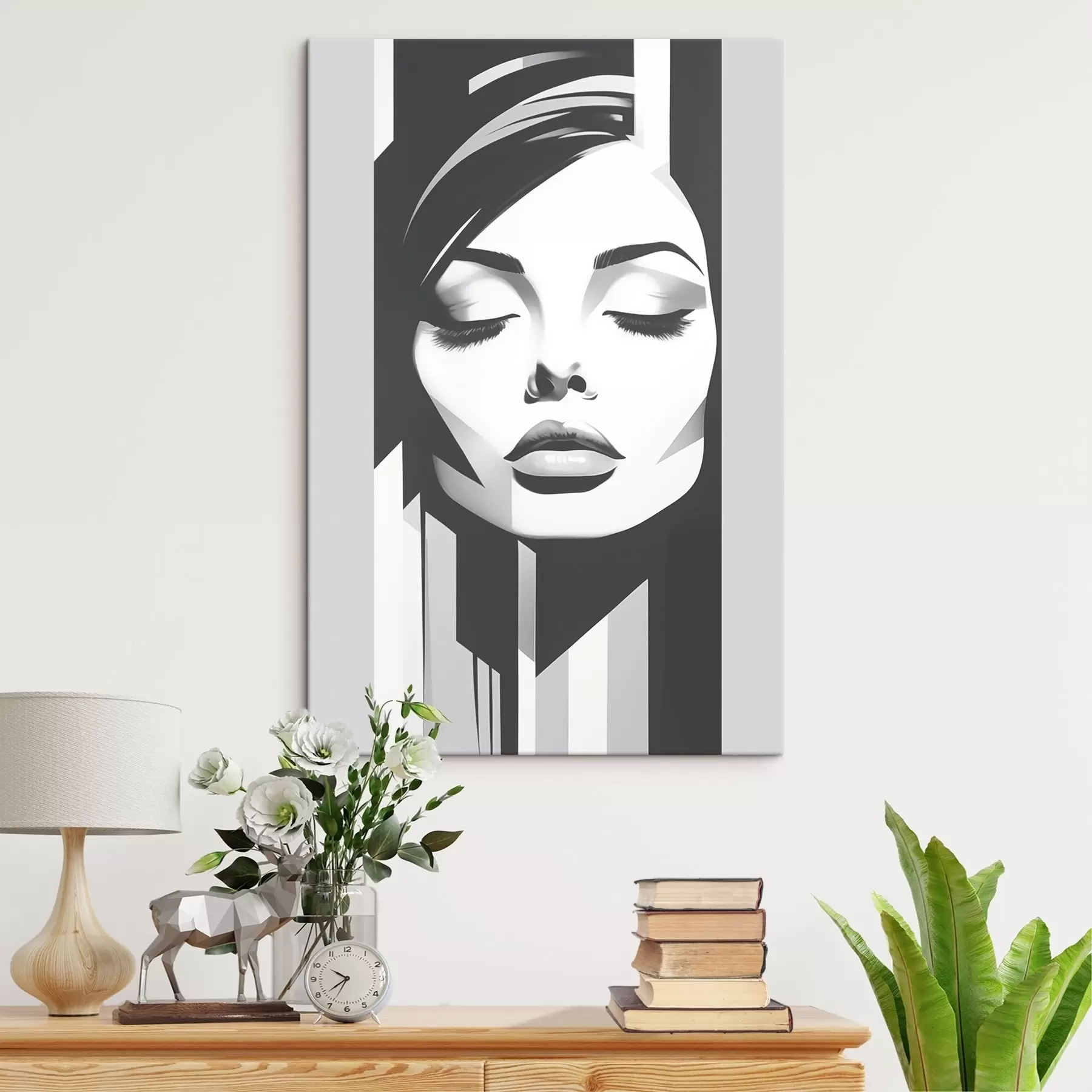 wall murals Black and white face with closed eyes s45075
