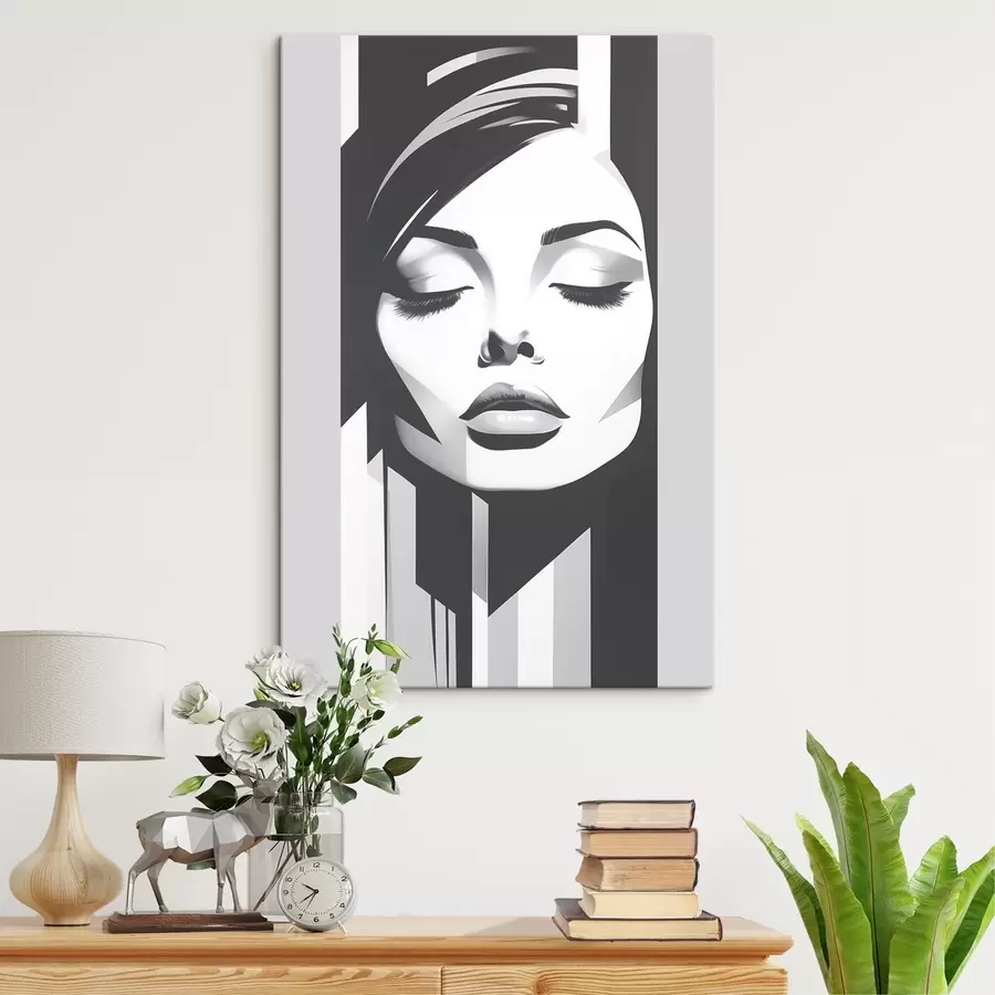 murales Cara en blanco y negro con los ojos cerrados s45075