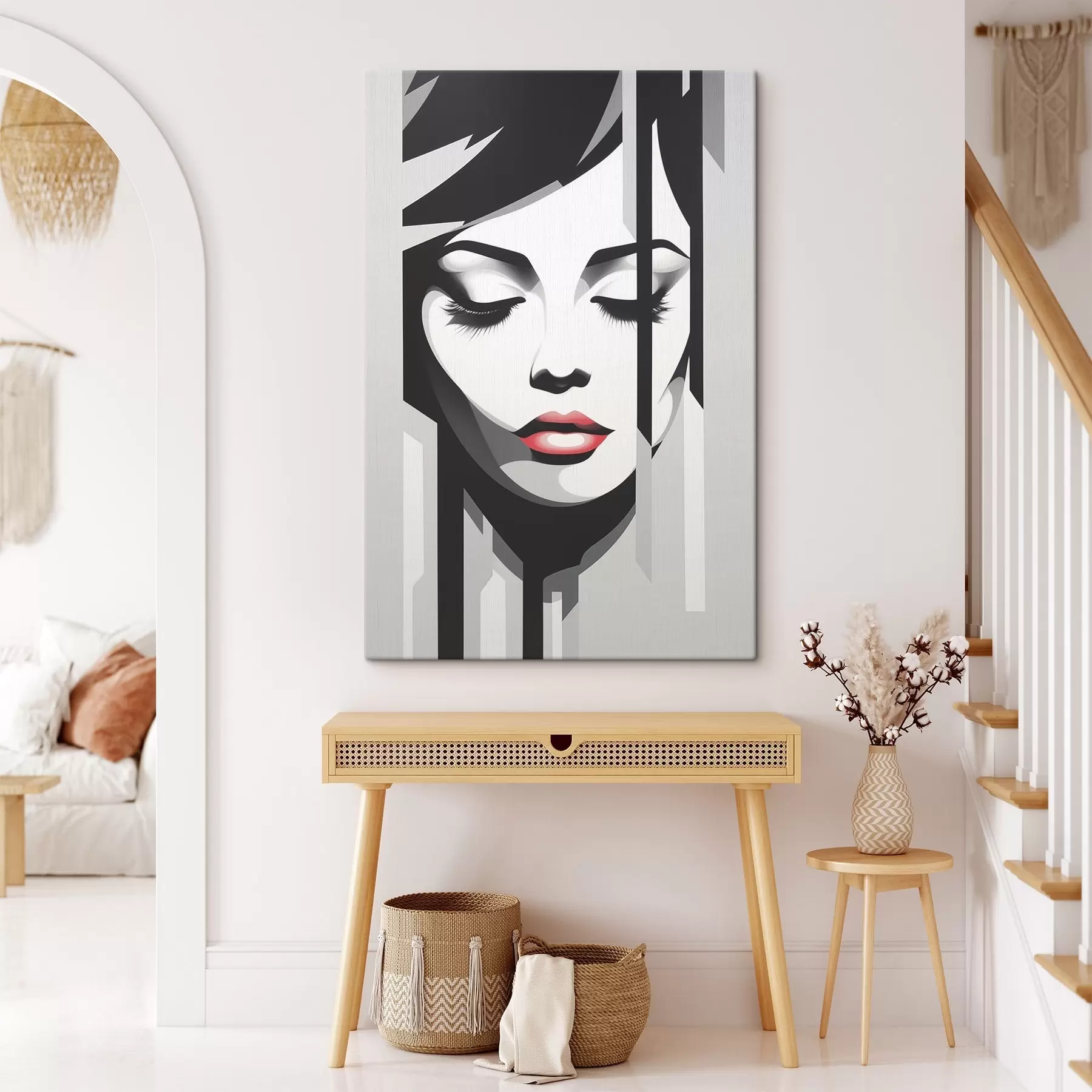 wall murals Black and white face with closed eyes s45076