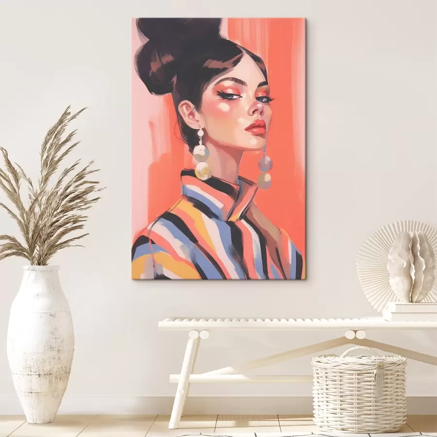 wall murals Portrait of woman in striped shirt s45079