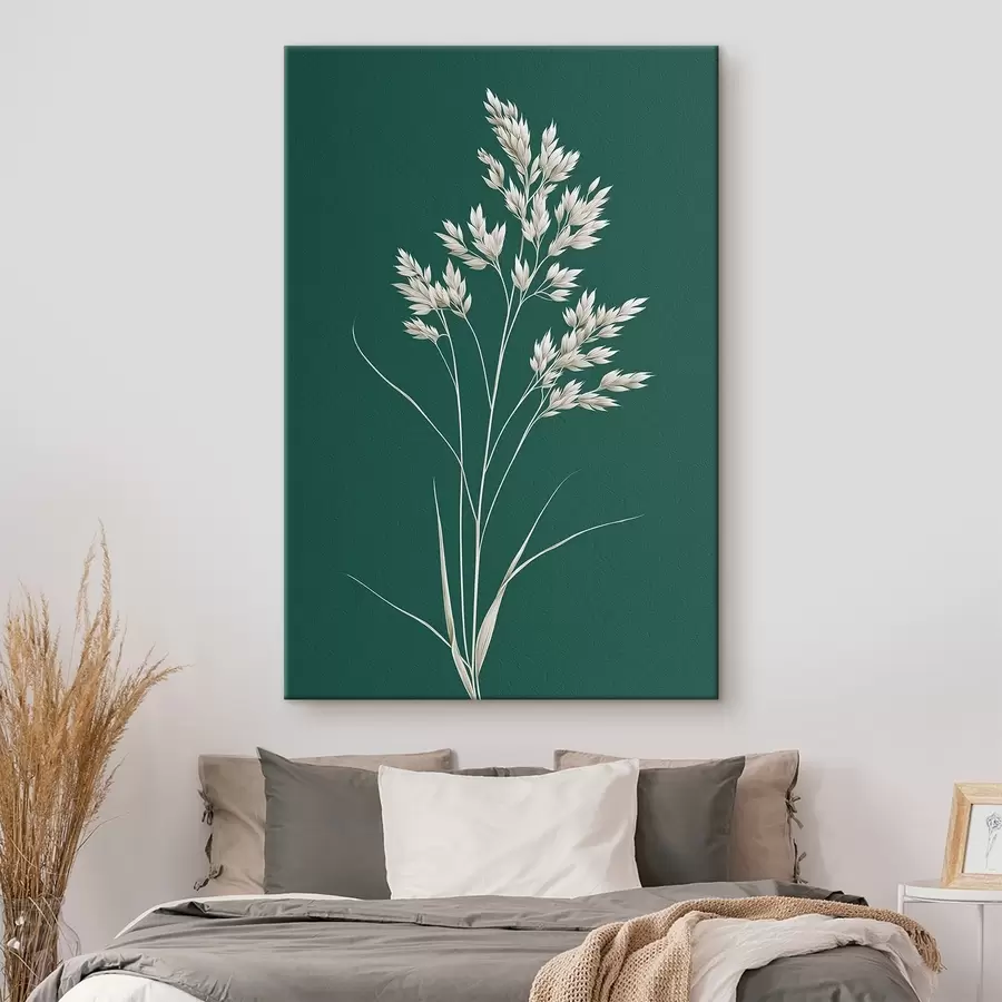 murales botánico, minimal, hierba, tallo, fondo verde, natural, planta, plano s45091