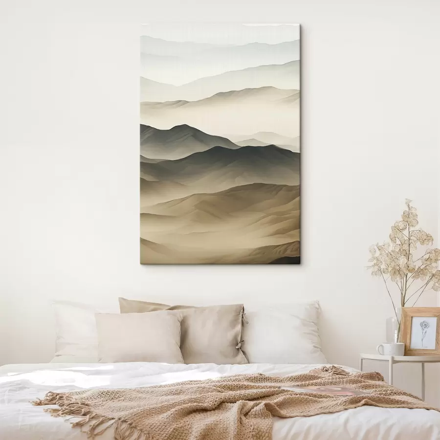 murales colinas desérticas, formas suaves, descoloridas, textura orgánica, calma, minimalista, terreno s45097