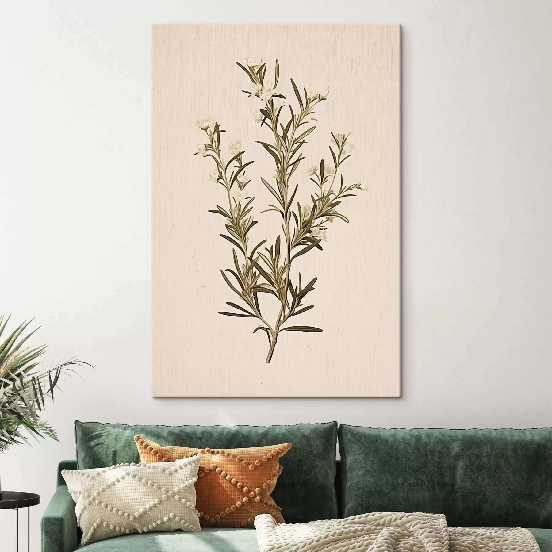 wall murals botanical, branch, beige background, herb, minimal, plant, green leaves, stem s45098