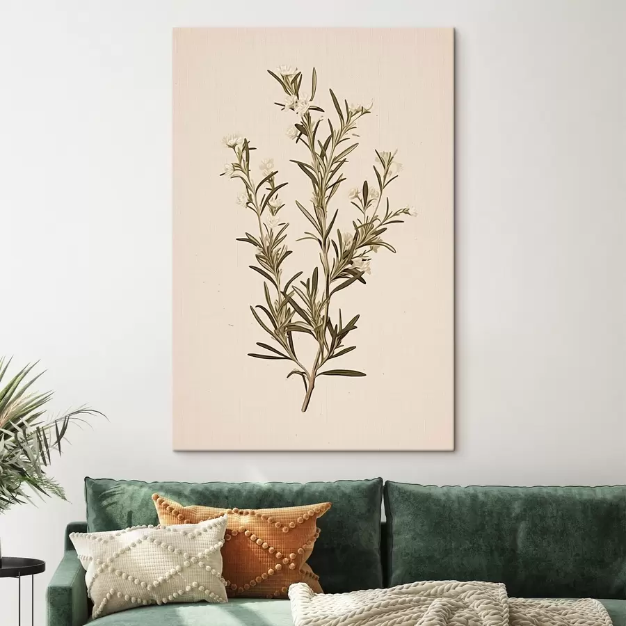 murales botánico, rama, fondo beige, hierba, minimalista, planta, hojas verdes, tallo s45098