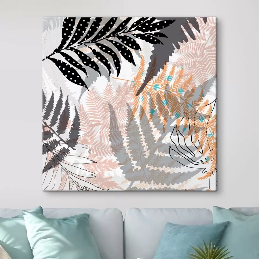 wall murals tropical leaves, graphic, texture, beige and black, silhouette, contemporary, plant s45103