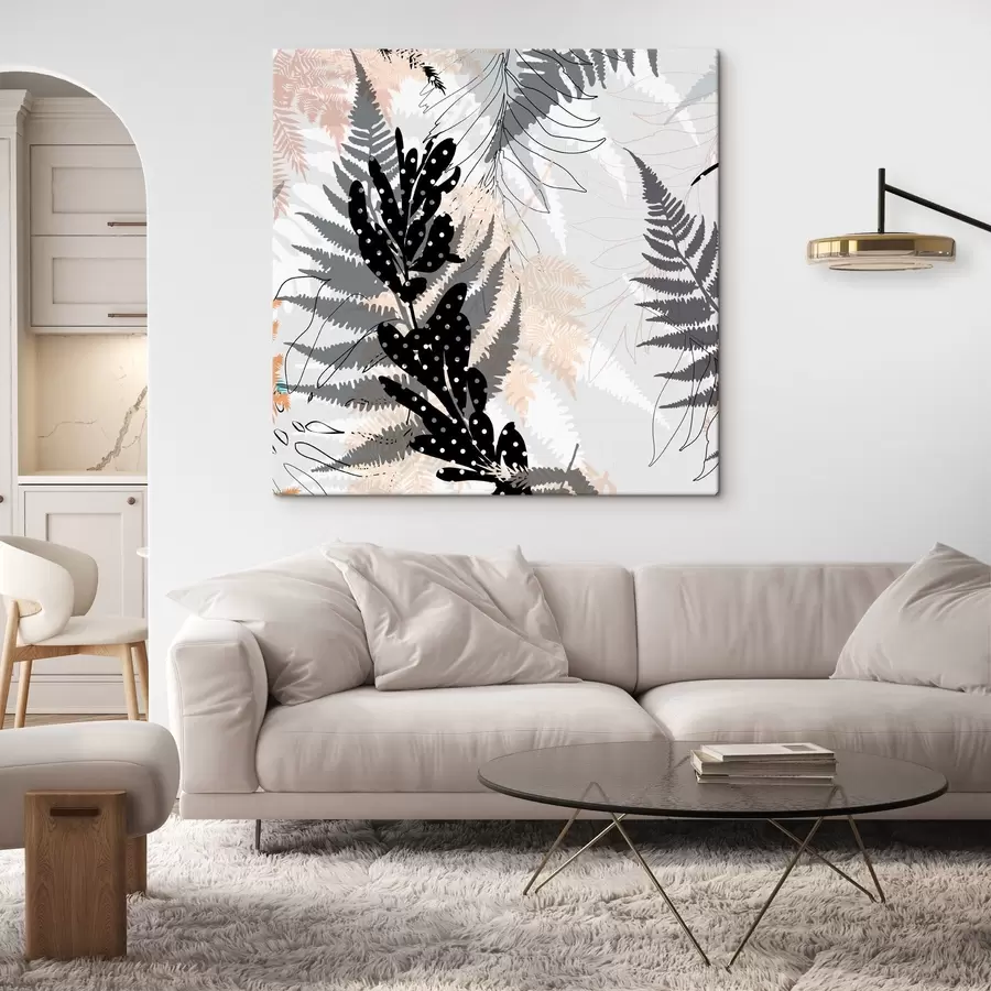 wall murals nature print, decorative foliage, jungle mix, fern shapes, neutral palette, leaf art s45104