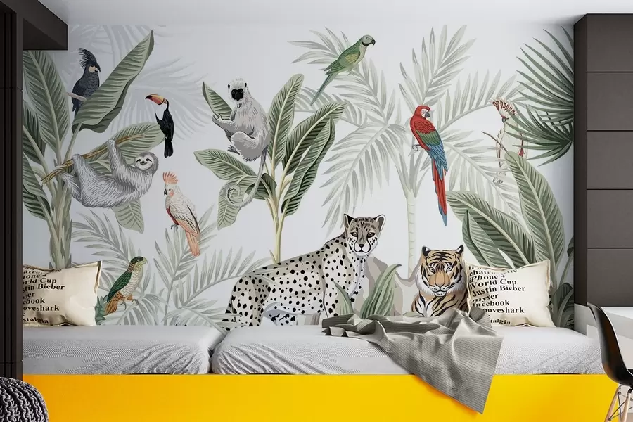 murales Animales y aves de la selva w04268