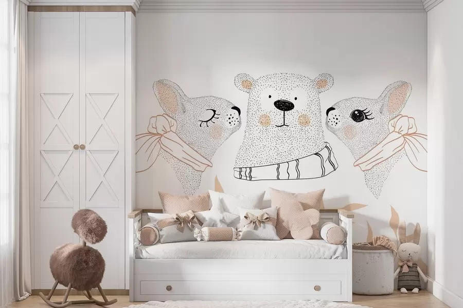 wall murals Funny animals, hares and a bear cub w04269